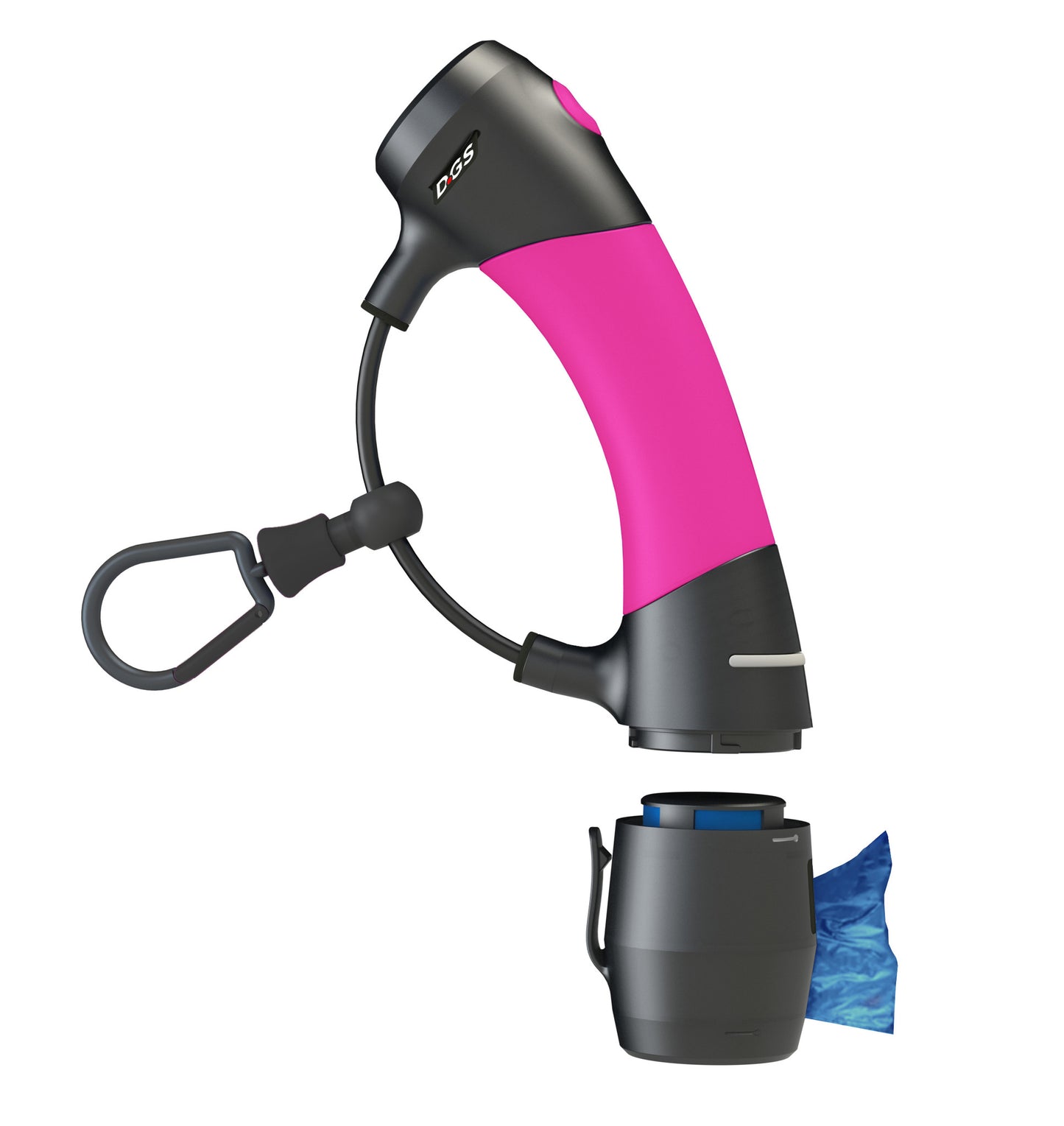 dog leash holder system, i'm gismo, dog walking gear, hot pink handle, poop bag dispenser, walking dog with one hand