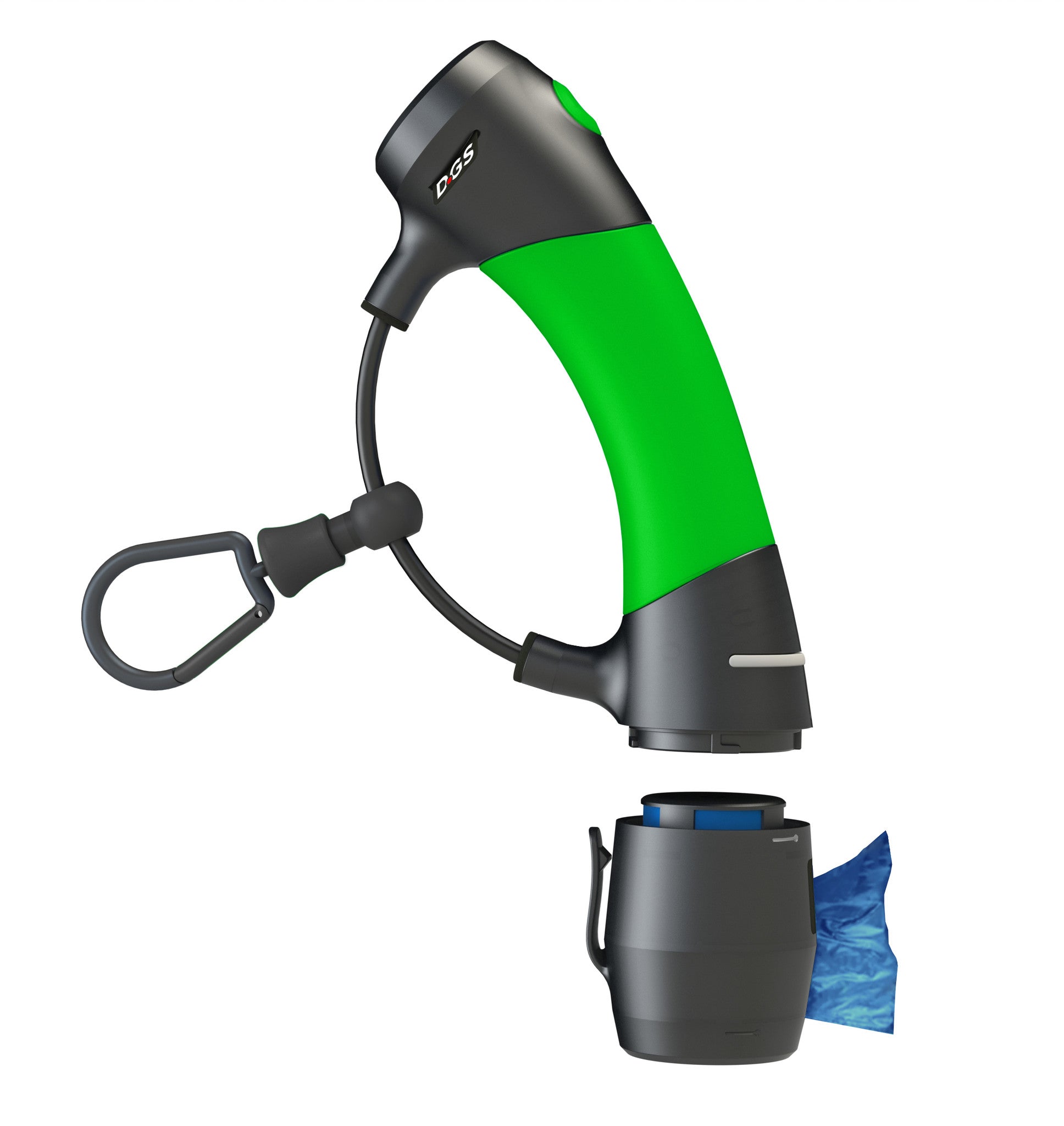 dog leash holder system, i'm gismo, dog walking gear, lime green handle, poop bag dispenser, walking dog with one hand