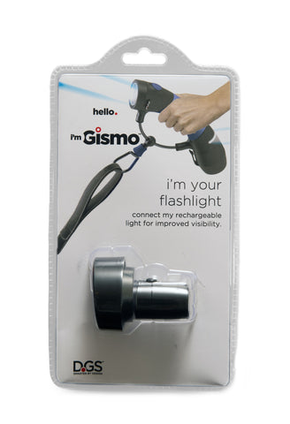 walking dog at night, i'm gismo flashlight, rechargeable, front and rear light