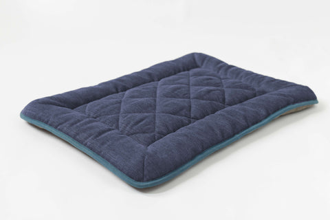 blue with green trim chenille collection sleeper cushion crate pad with reversible fleece for dog