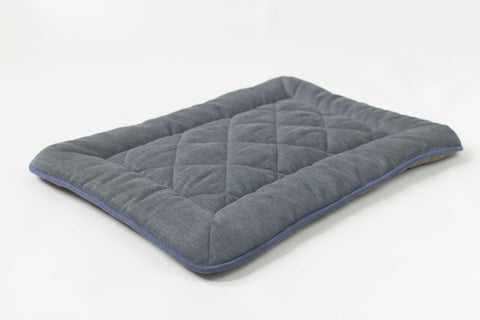 grey with blue trim chenille collection sleeper cushion crate pad with reversible fleece for dog